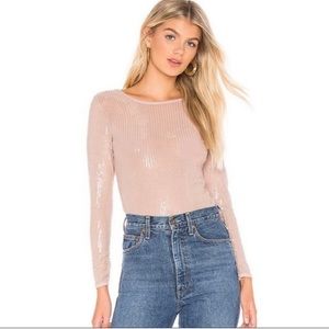 Free People Diamond Eyes semi sheer sequins long sleeve top XS flawed